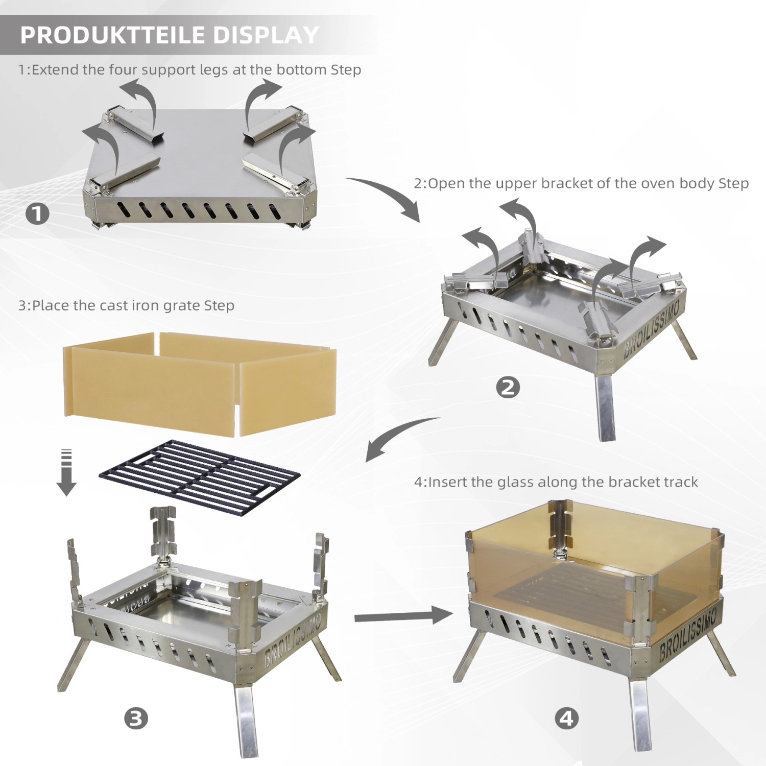 CCLIFE Feuerschale mit Glaskeramik Klappbar Tragbar Feuerschale für Garten Outdoor Camping Feuerkorb mit Grillrost Feuerstelle Edelstahl_8