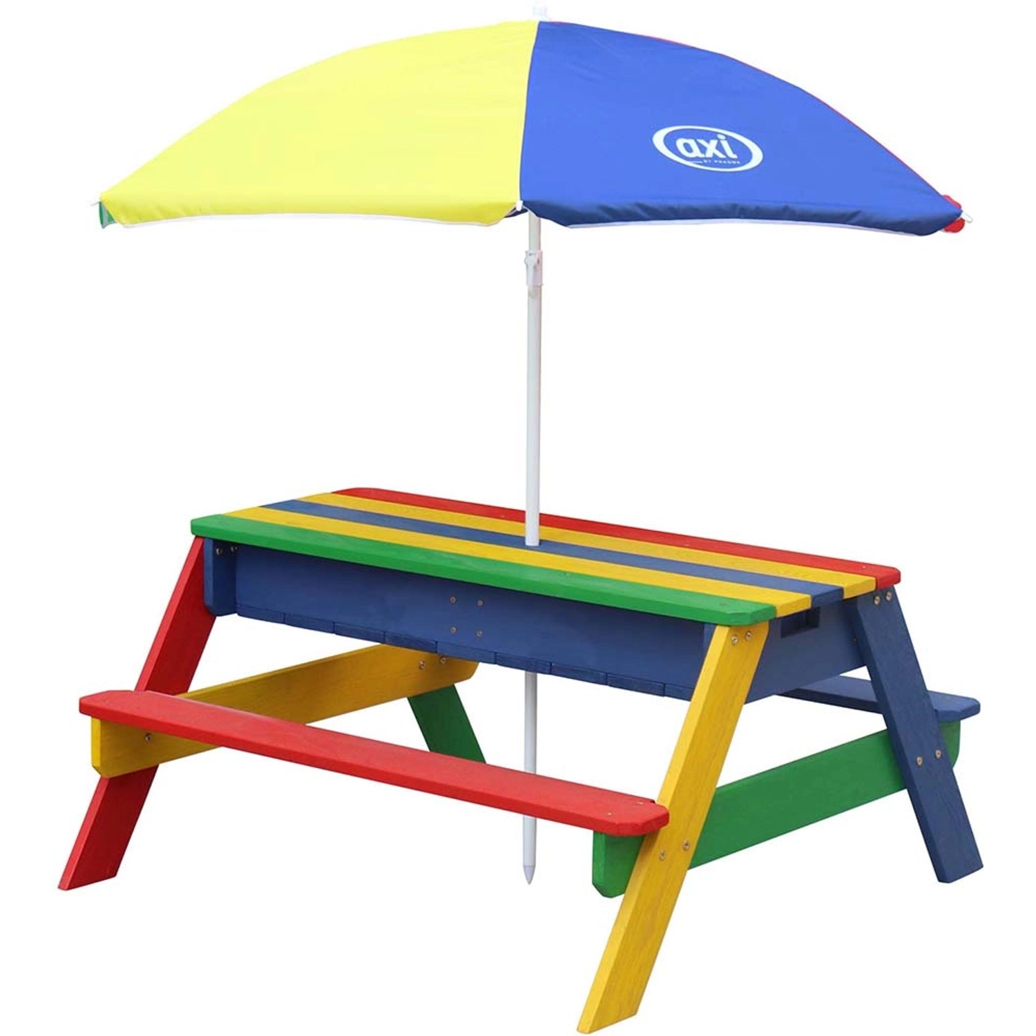 Axi Nick Sand & Wasser Picknicktisch Regenbogen mit Sonnenschirm