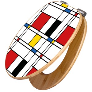 Banjado WC-Sitz aus Bambus mit rot-gelb-blauem Design, Absenkautomatik.