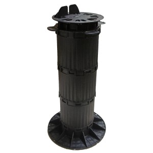 Schwarzes GS Terrassen Stelzlager Pro, verstellbar von 470 bis 570 mm, für Terrassendielen.