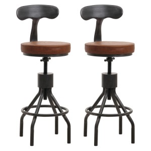 2er-Set Barhocker N22 Braun im Industrie-Design mit Kunstlederbezug und Stahlgestell.