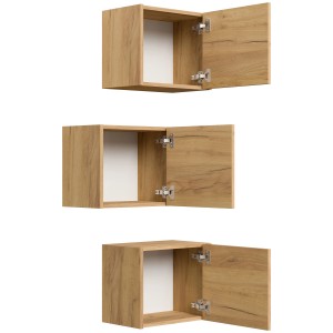 Posseik Badschrank-Set Limes, 3 Eiche Gold Boxen zur variablen Montage als Bad-Einbauschrank.