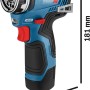 Bosch Professional GSR 12V-35 FC Akku-Bohrschrauber mit Abmessungsangaben.