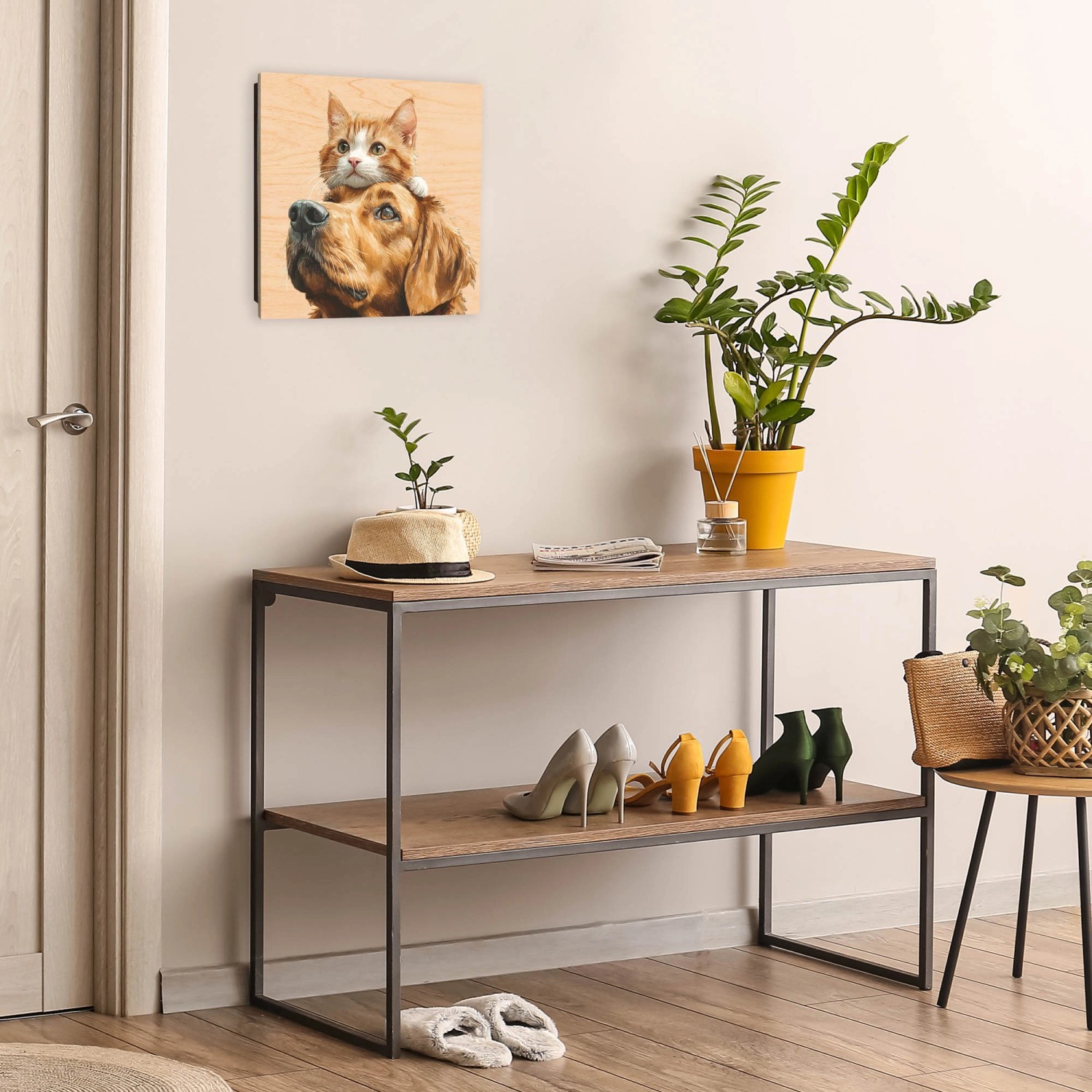 Banjado Schlüsselkasten mit Katzen- und Hundemotiv auf Holz, 30x30cm, zur Schlüsselaufbewahrung im Flur.