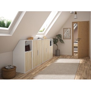 Vente-unique Adezio Schrank für Dachschrägen, weiß-holzfarben, 278.8 cm. Möbel mit Türen & Ablagen für Stauraum.