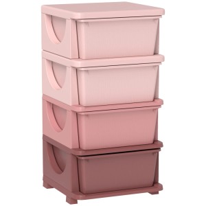 Rosa Kunststoff-Schubladenschrank mit 4 Schubladen in Farbverlauf für Kinderzimmer. Praktische Aufbewahrung.