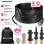Tectake Rohrreinigungsschlauch Set, 8-teilig mit Schlauch, Düsen, Adaptern und Tasche.