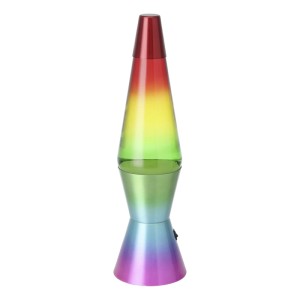 Eglo LED-Lavatischleuchte, bunt, mit Regenbogen-Farbverlauf, transparentem Zylinder und weißem Wachs.