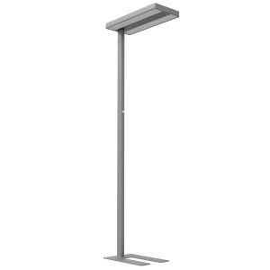 Silberne Oktaplex Lyse LED Stehleuchte mit Sensor, 80W, 4000K, dimmbar für Büro.