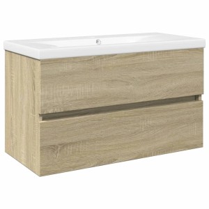 vidaXL Badmöbel-Set, 2-teilig, Sonoma Eiche mit Keramikwaschbecken, Modell 1.
