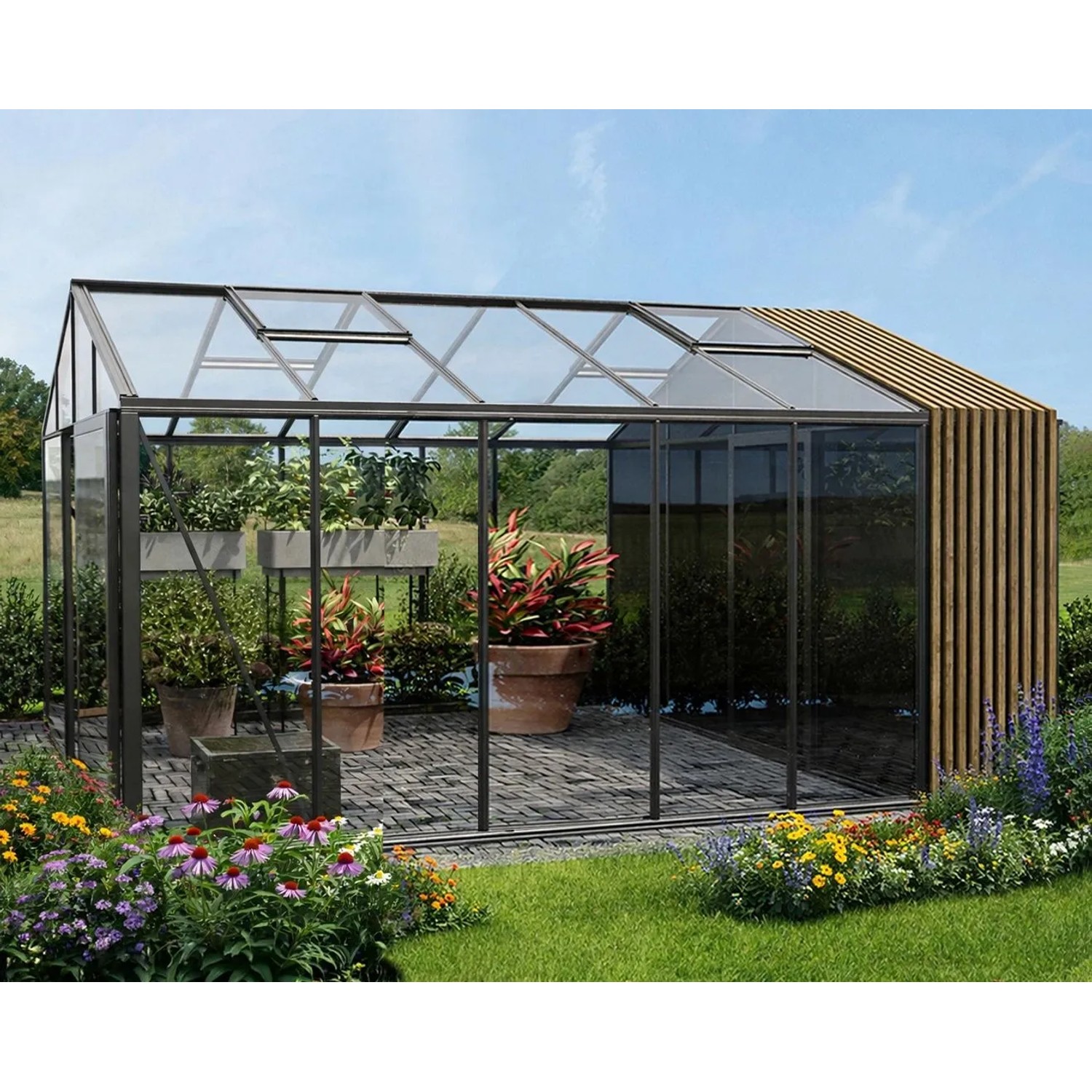 Bloomcabin Premium-Qualität Gewächshaus Klassik mit Kleinem Integriertem Stauraum mit Accoya-Fusion GHCSSAF6