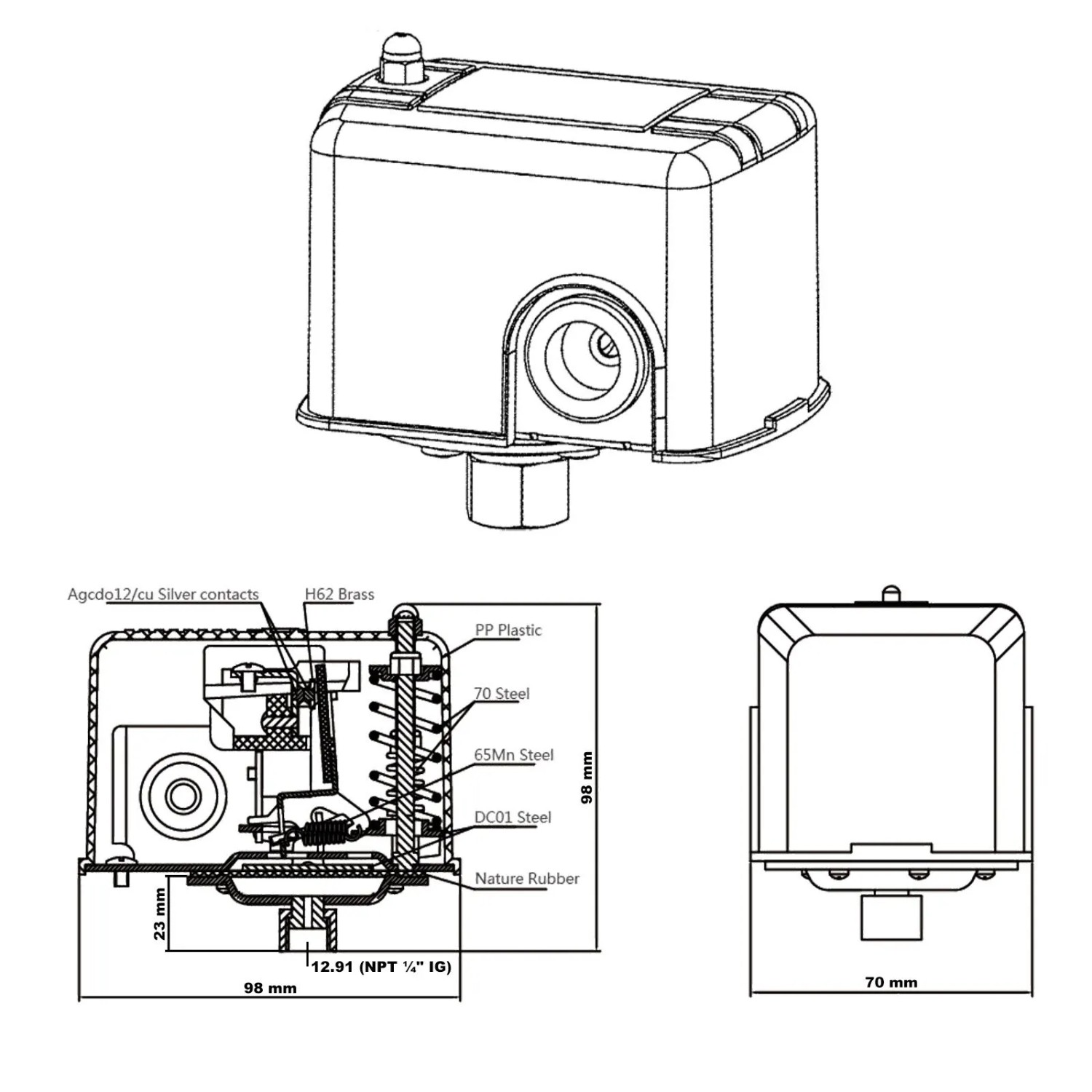 Wiltec Druckschalter Sk-2 230V 1-Phasig Druckwächter Hauswasserwerk Pumpen_7