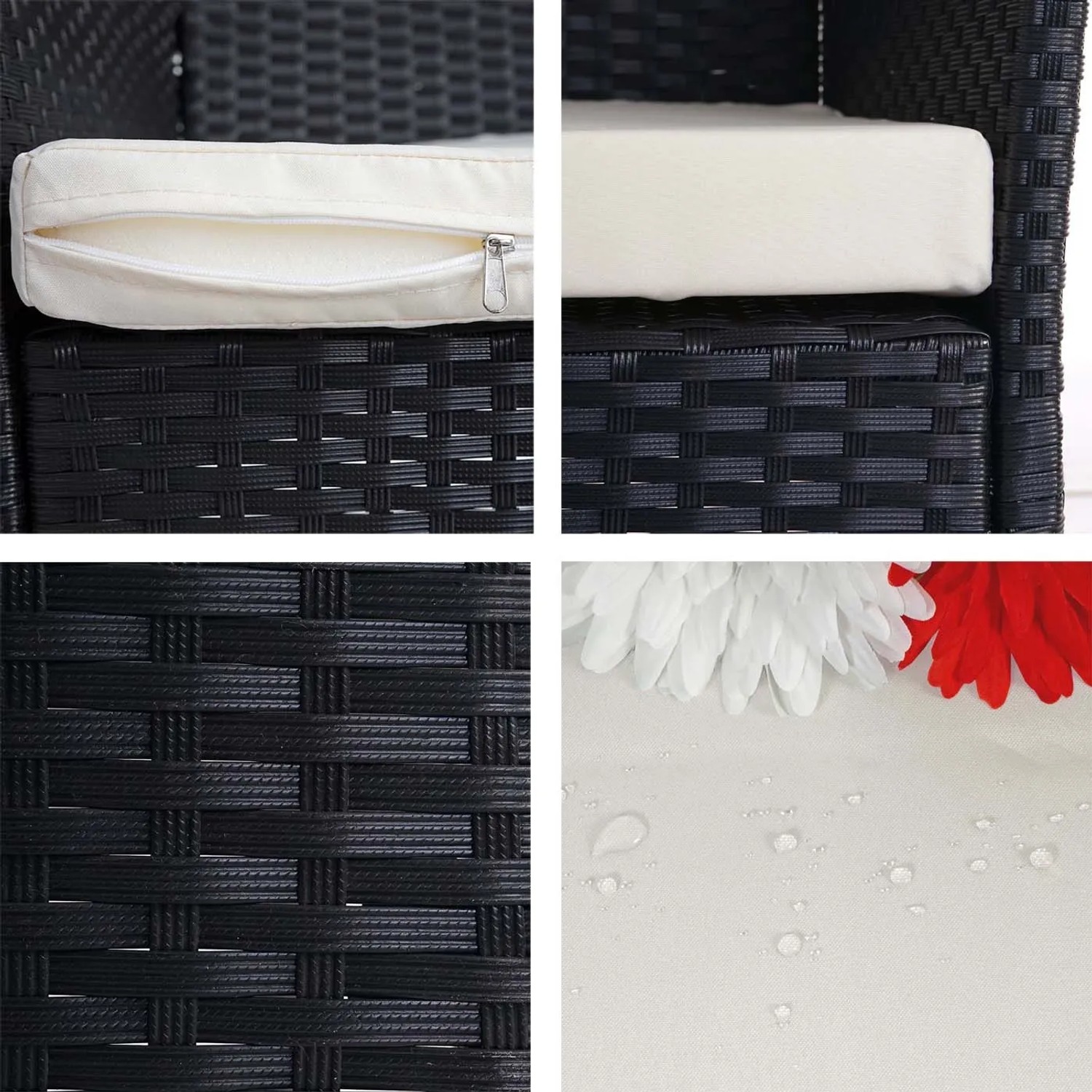 Detailansicht: MCW Poly-Rattan Sessel Halden 2er-Set, anthrazit mit creme Kissen.