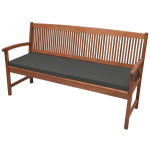 Graphitgraue Beautissu Bankauflage Base BK 150x48 cm auf einer Gartenbank.