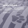 Detailaufnahme: Waschbares Hundekissen Anthrazit mit Pfotenmuster, maschinenwaschbar bei 40°C.