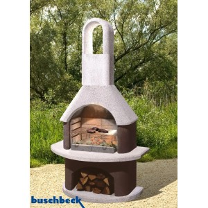 Buschbeck Gartengrillkamin Milano, weiß-braun, mit Grillrost und Holzlagerfach.