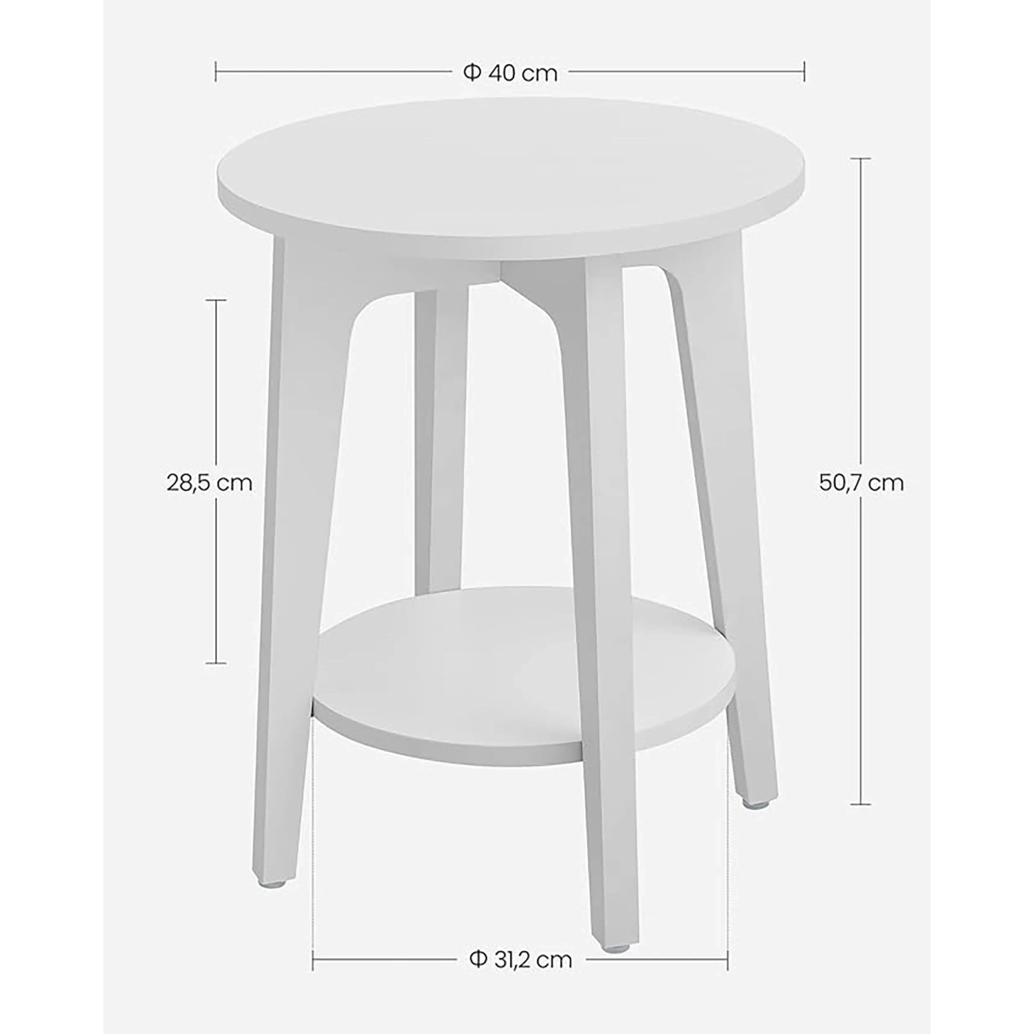Weißer, runder Songmics Beistelltisch Maezo im modernen Design mit 2 Ablagen.