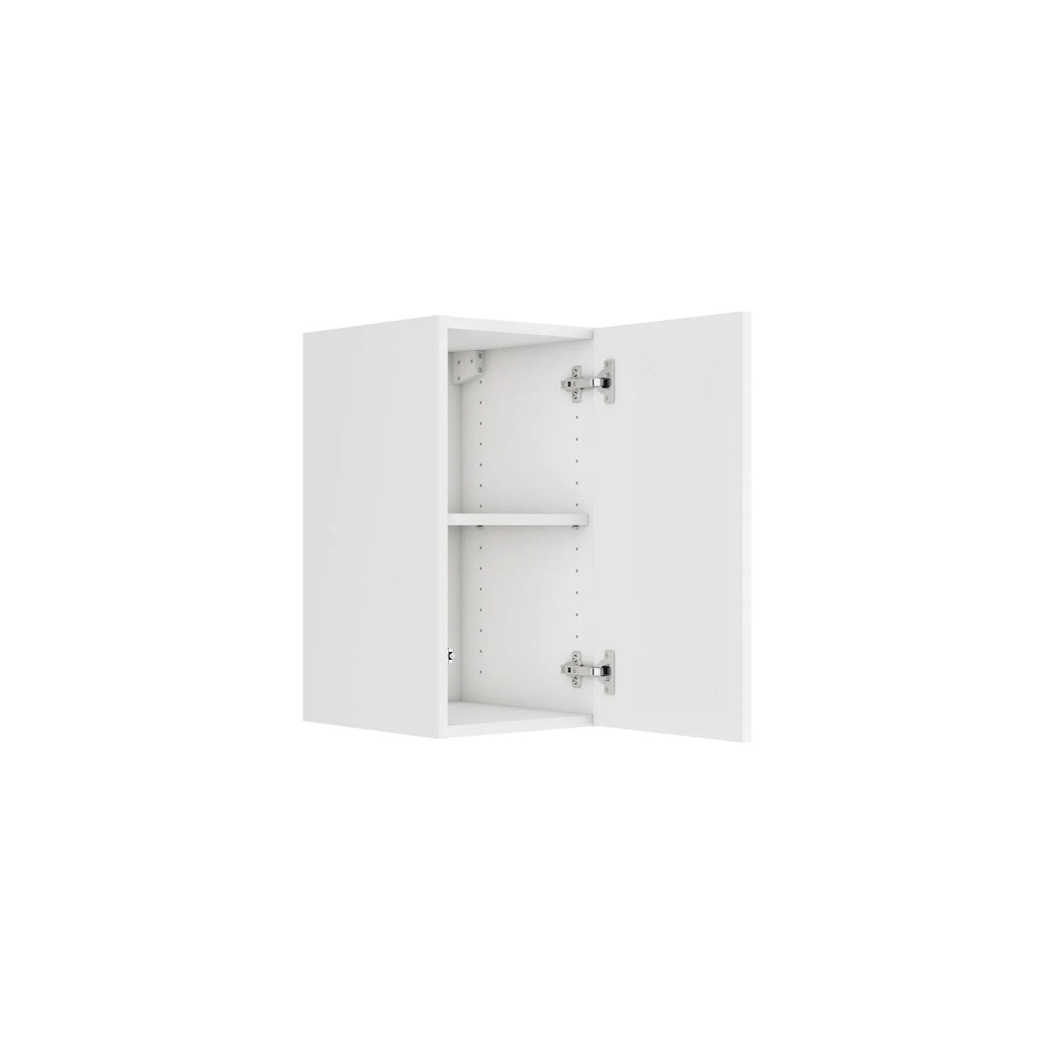Optifit Oberschrank Luca932, 30cm, Weiß, mit offener Tür und Einlegeboden.