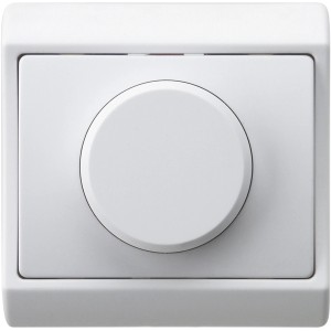 Weißer REV Helligkeitsregler UP Standard mit Drehknopf und Rahmen.