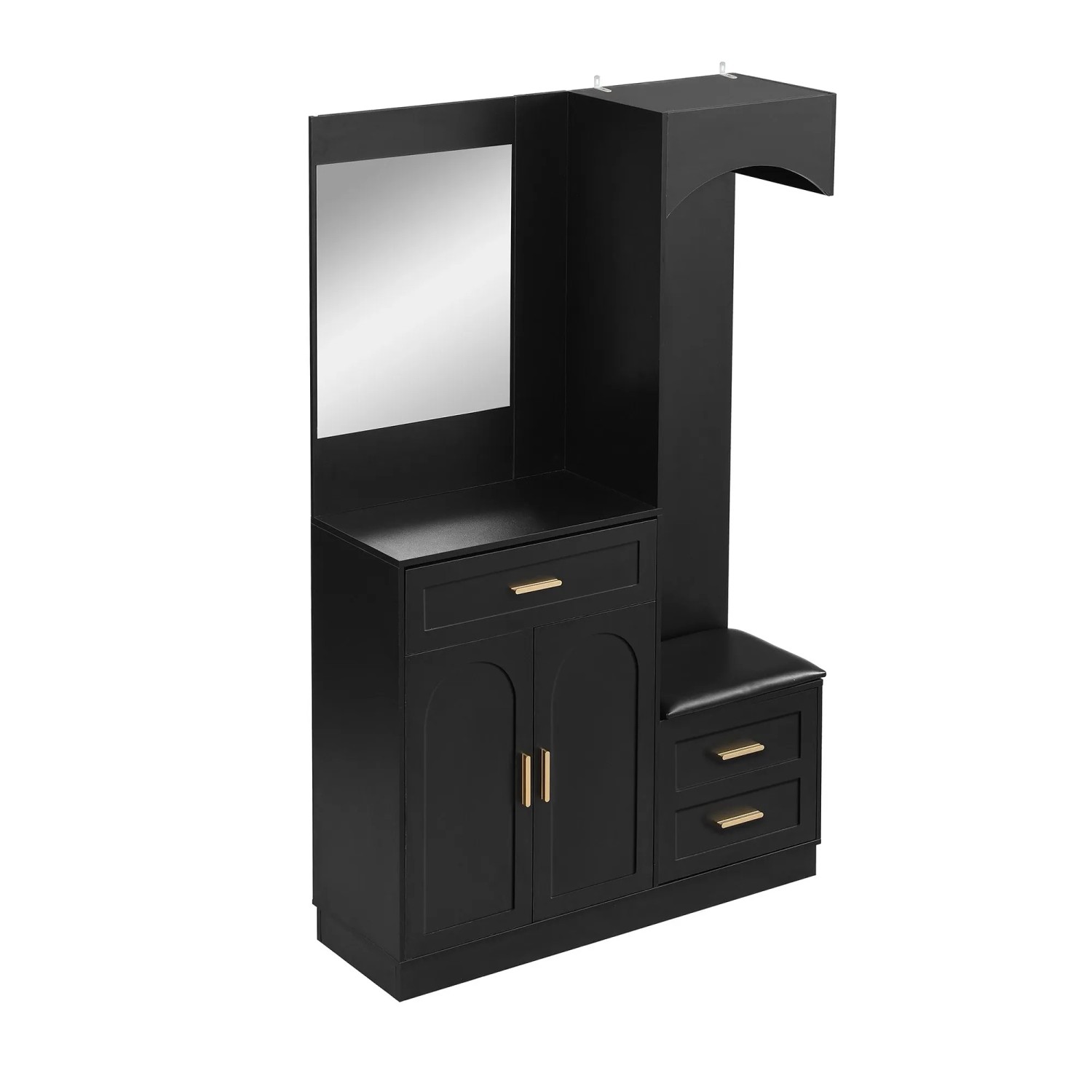 okwish Garderoben Set mit Spiegel Schuhschrank Eingang 110x33x185cm Schwarz