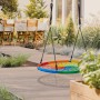Bunte Relaxdays Nestschaukel im Garten. Runde Kinderschaukel mit Stahlrahmen, höhenverstellbar für Spiel & Erholung.