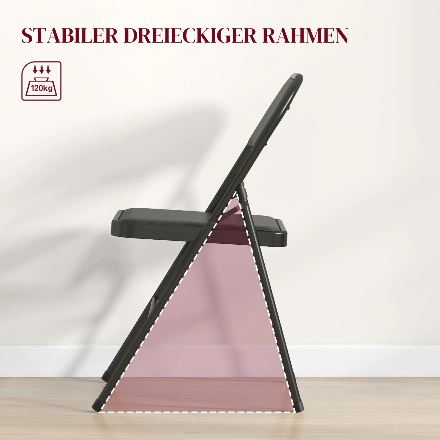 HOMCOM Klappstuhl 4er-Set, tragbare Esszimmerstühle mit Stahlbeinen und Kunstleder.