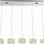 Moderne, 7-flammige LED-Pendelleuchte Amur in Chrom mit Kristall-Anhängern.