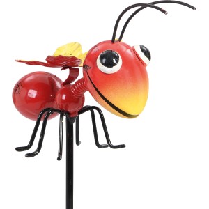 Gartenstecker Hornisse, gelb-rot, 95 cm, aus Metall für Beet und Kübel.