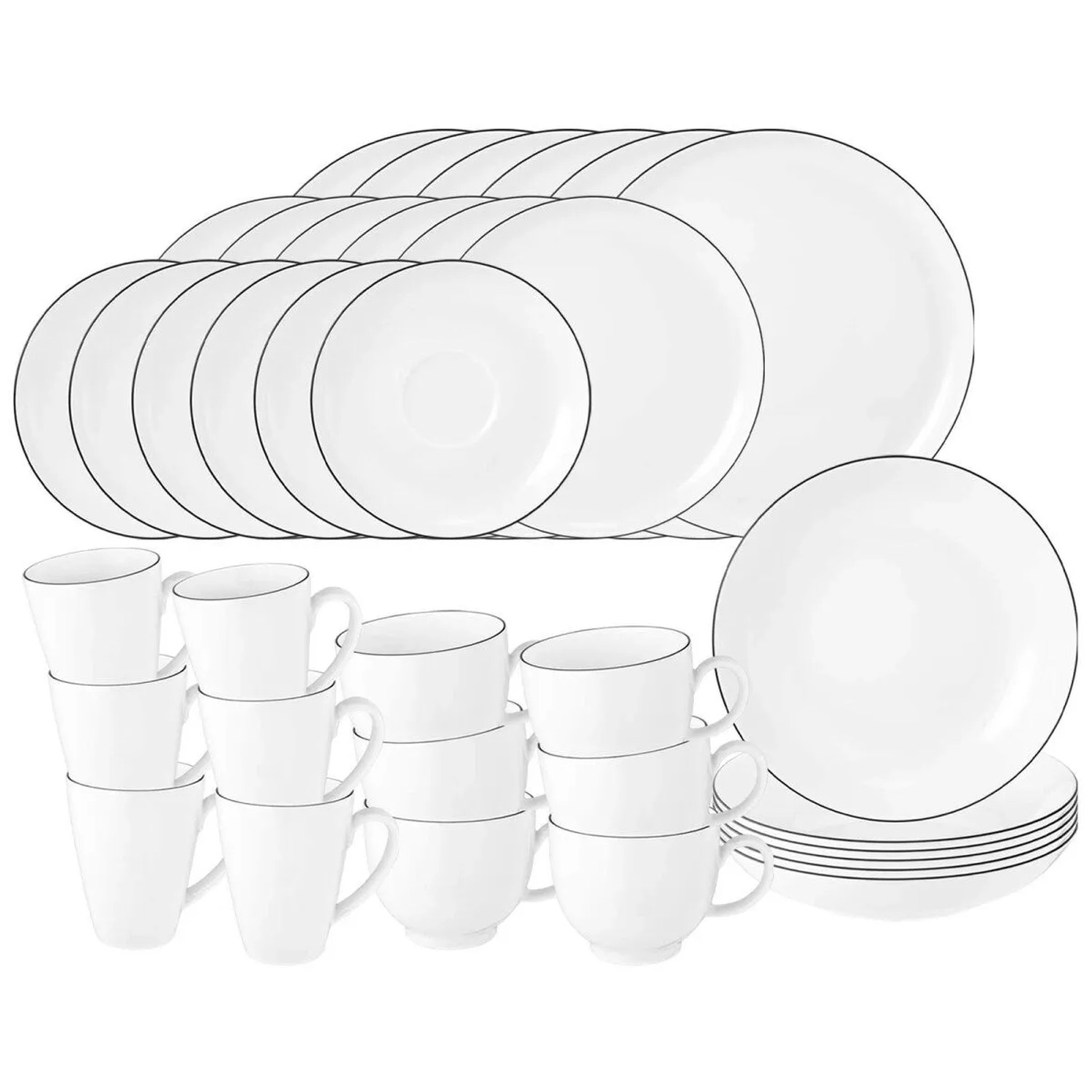 Seltmann Weiden Lido Black Line Komplett-Service 36-teilig mit Kaffeebecher