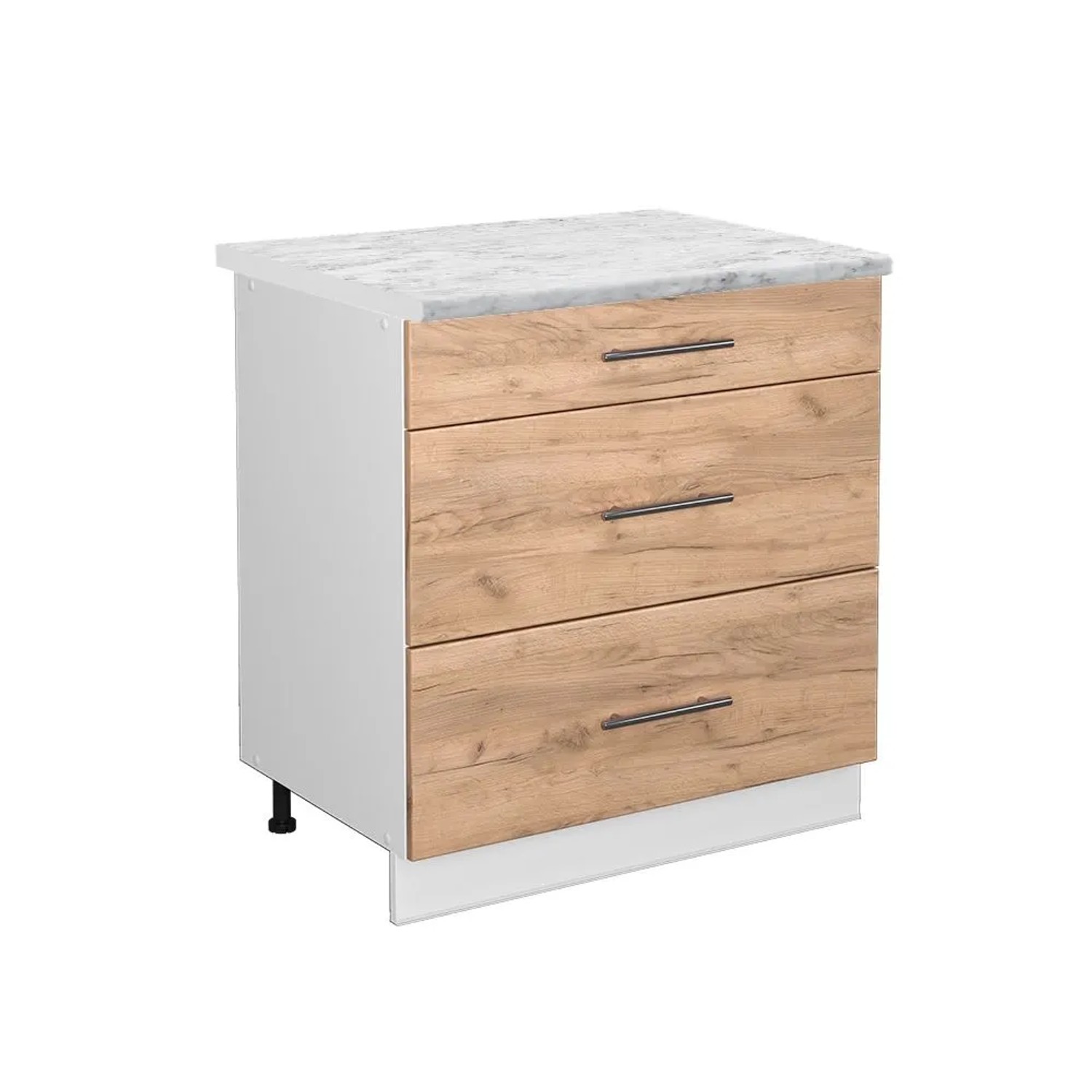 Vicco Küchenunterschrank Fame-Line Goldkraft Eiche Weiß 80 cm mit 3 Schubladen AP Marmor