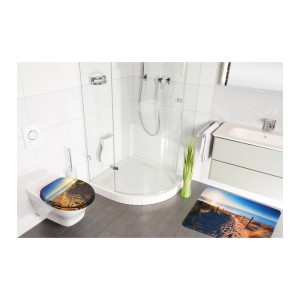 Sanilo WC-Sitz Düne im Badezimmer: Toilettendeckel aus Holz mit Strandmotiv.