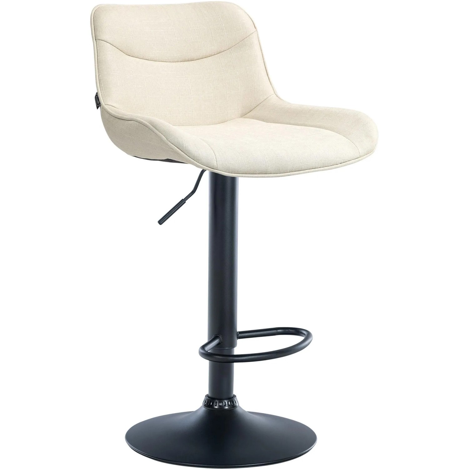 DELUKE Barhocker RAGAD Stoff Creme 49x51x85cm Schwarz Barstuhl Höhenverstellbar Mit Lehne Drehbar Tresenhocker Tresenstuhl