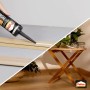 Anwendung von Pattex Montagekleber Universal Weiß aus der Kartusche auf einer Holzleiste.