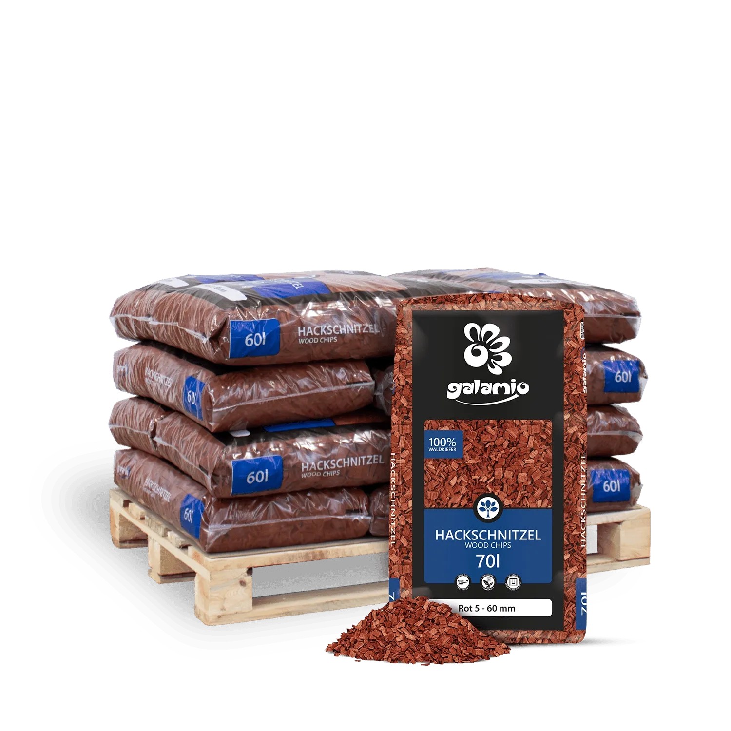 Galamio Holzhackschnitzel Rot 60l x 12 Sack 720l 12er Palette
