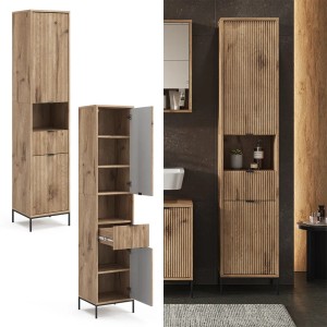Vicco Badschrank Eliza Viking Oak, 40x190 cm, mit Tür und Schublade für mehr Stauraum im Bad.