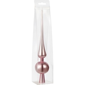 Rosa Baumspitze (30 cm) aus Kunststoff mit glänzender Oberfläche in transparenter Verpackung.