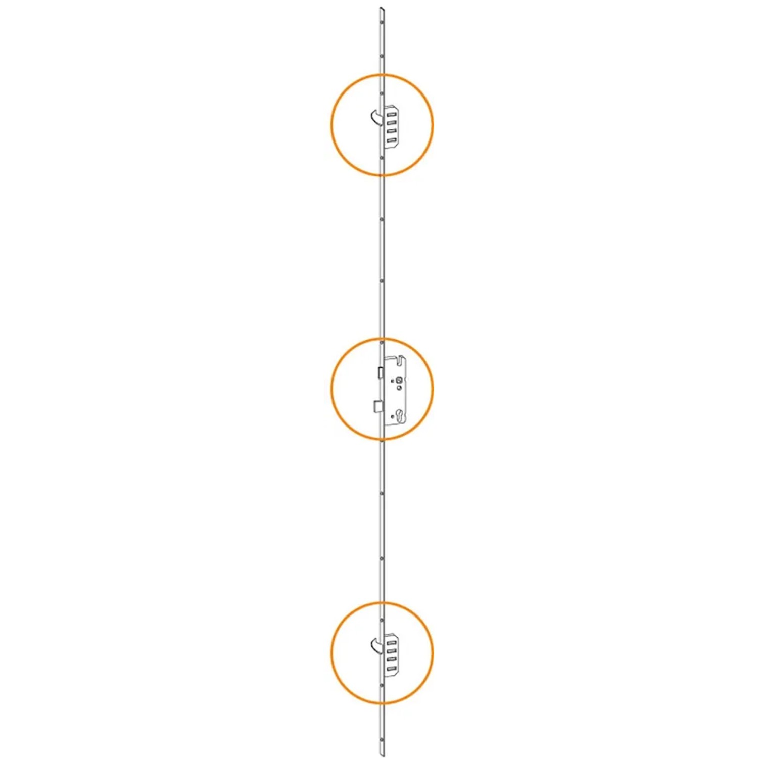 Detailansicht der 3-Punkt-Verriegelung für Stahl-Nebeneingangstür, Anschlag links.