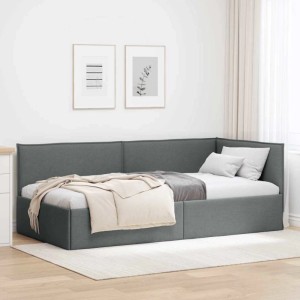 vidaXL Eckbettgestell mit Kopfteil Dunkelgrau 100 x 200 cm Stoff 42016472