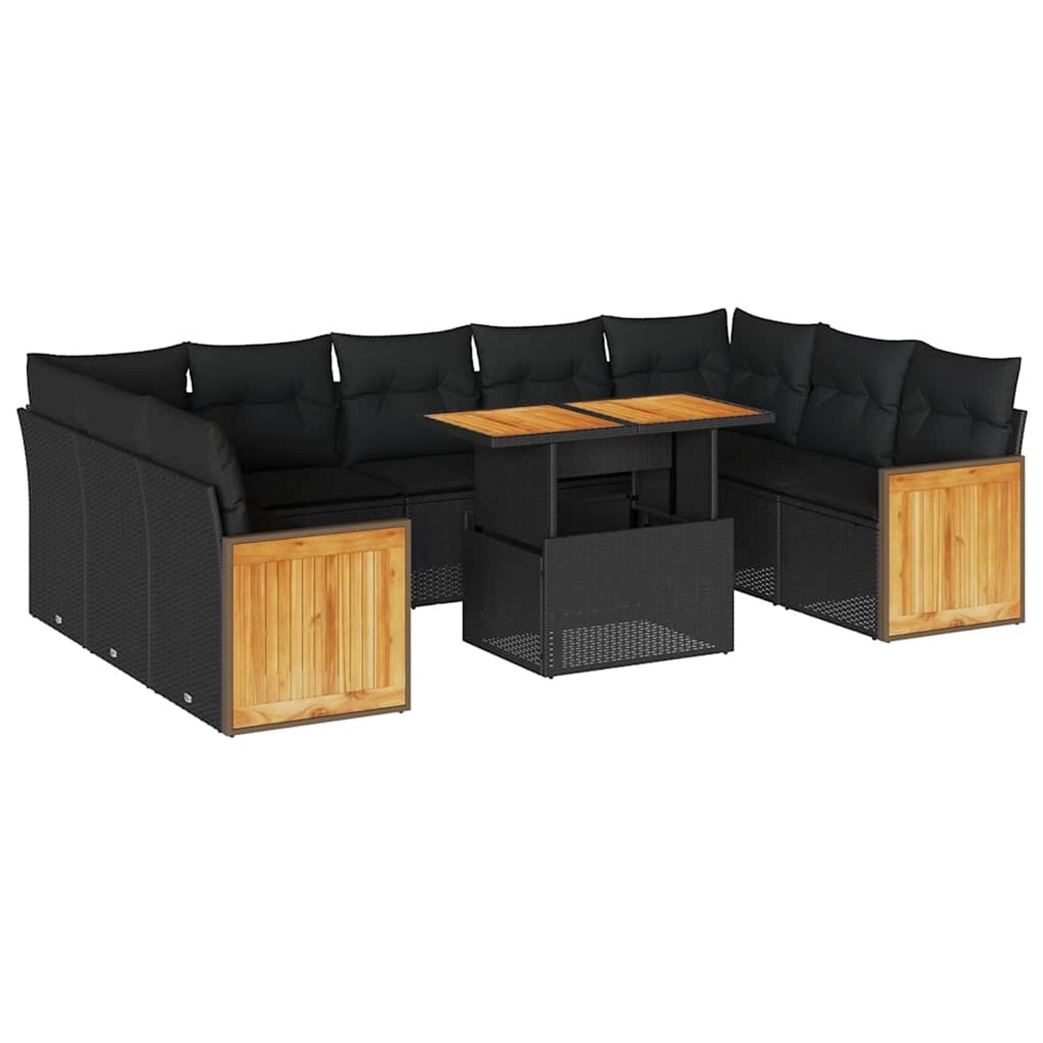 vidaXL 10-Tlg Garten-Sofagarnitur mit Kissen Schwarz Poly Rattan 3327751