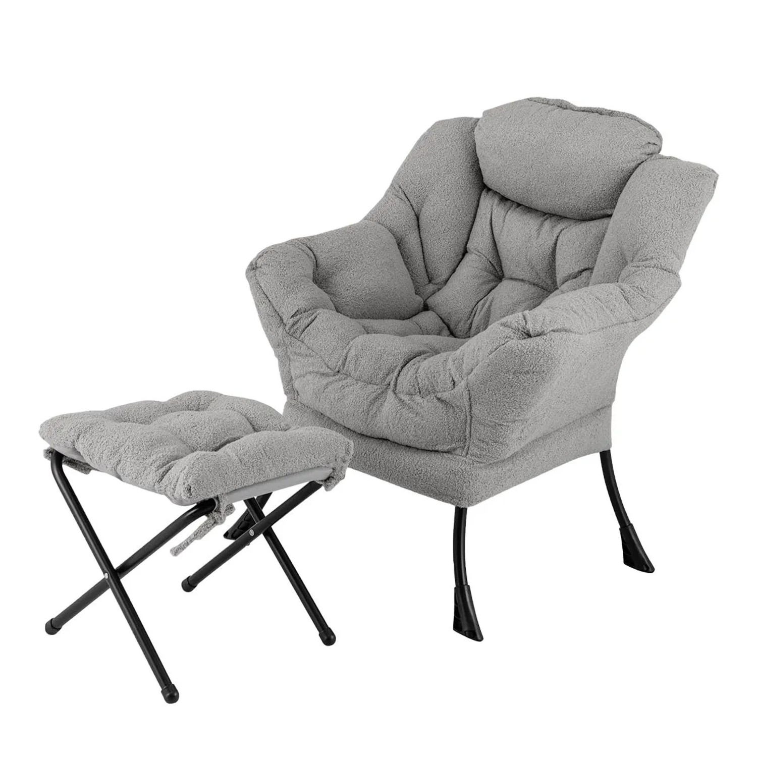 Costway Sessel mit Hocker Armlehnen & Seitentasche & Fußstütze Grau