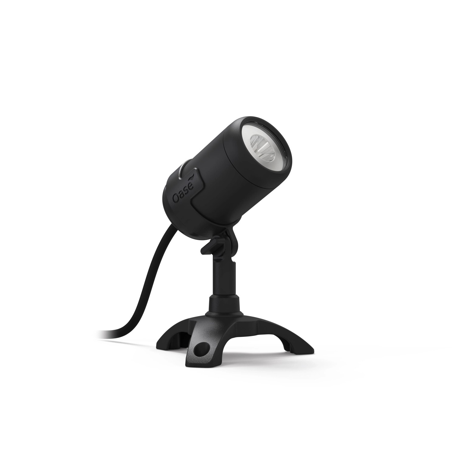 Oase LunAqua Connect: Schwarzer LED-Spot mit Standfuß für Teichbeleuchtung.