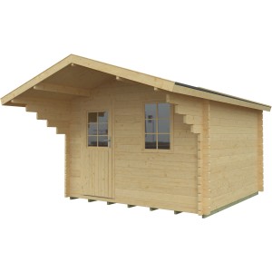 Kiehn-Holz Gartenhaus KH 44-006, 300x300 cm, unbehandeltes Holz mit Tür und Fenster.