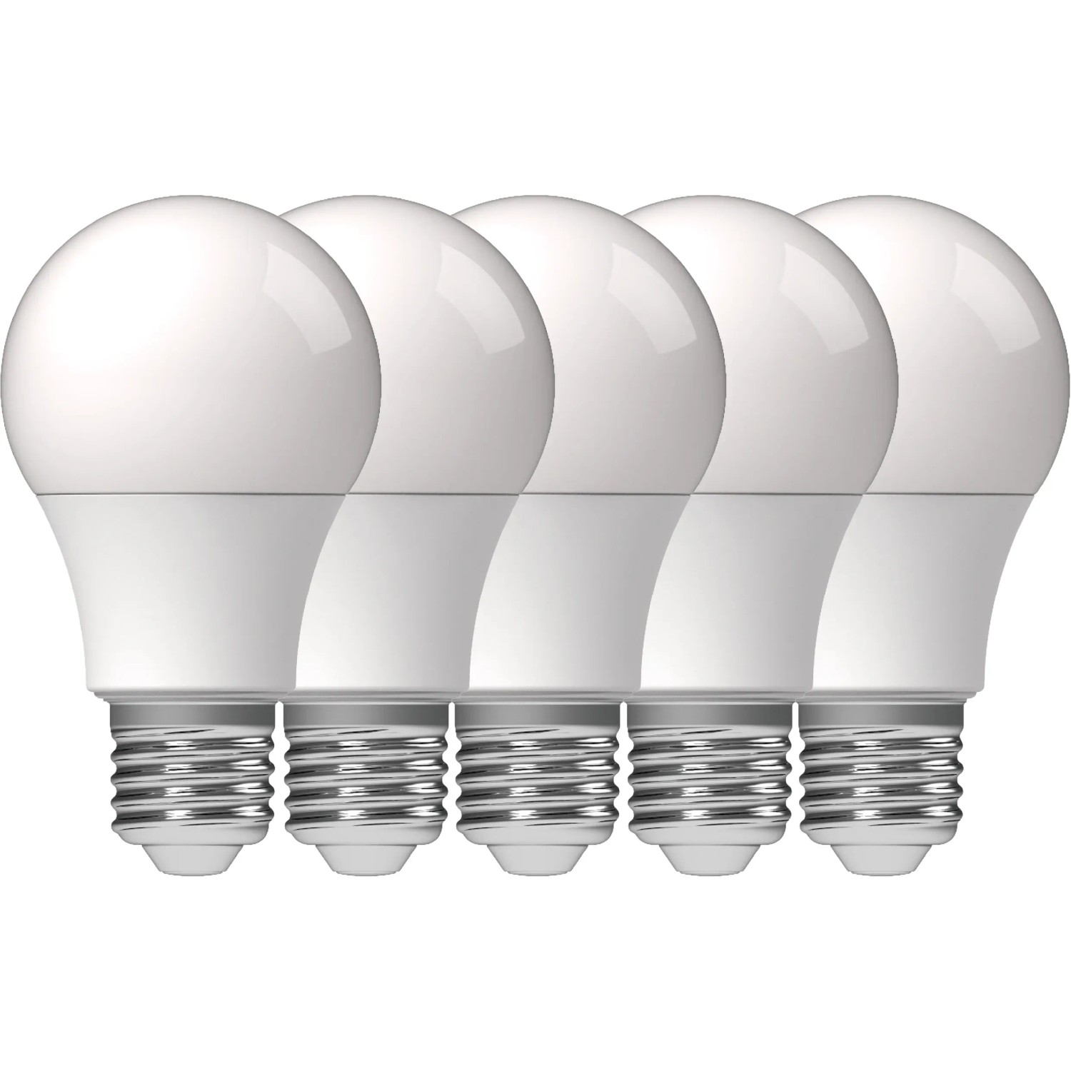 Fünf E27 LED-Leuchtmittel A60, 8,5W, dimmbar, mit einstellbarer Farbtemperatur (CCT).