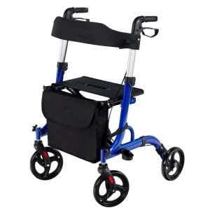 Costway Rollator Faltbar und Leicht 2-In-1 Ruhestuhl & Reiserollator Blau