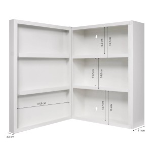 Offener, weißer Banjado XXL Medizinschrank (35x46x15cm) mit Pfingstrosen-Motiv. Abschließbarer Arzneischrank aus Metall.