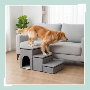 Relaxdays Hundetreppe MDF Hellgrau mit 3 Stufen Faltbar Rutschfest 43 cm x 75 cm x 33 cm 4 kg