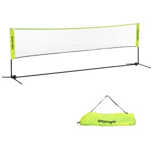 Gelbes SPORTNOW Badmintonnetz aus Metall mit Tragetasche. Höhenverstellbar.