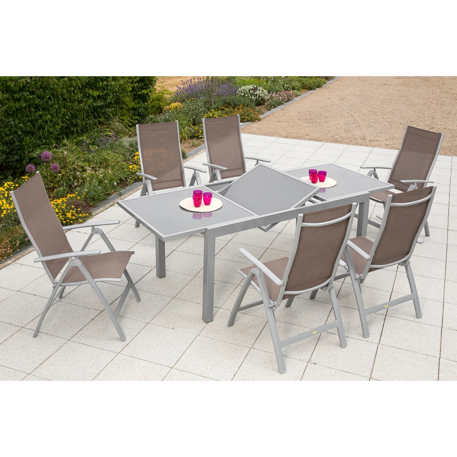 Gartenmöbel-Set Carrara 7-tlg. Taupe inkl. Tisch 160/220 cm x 90 cm