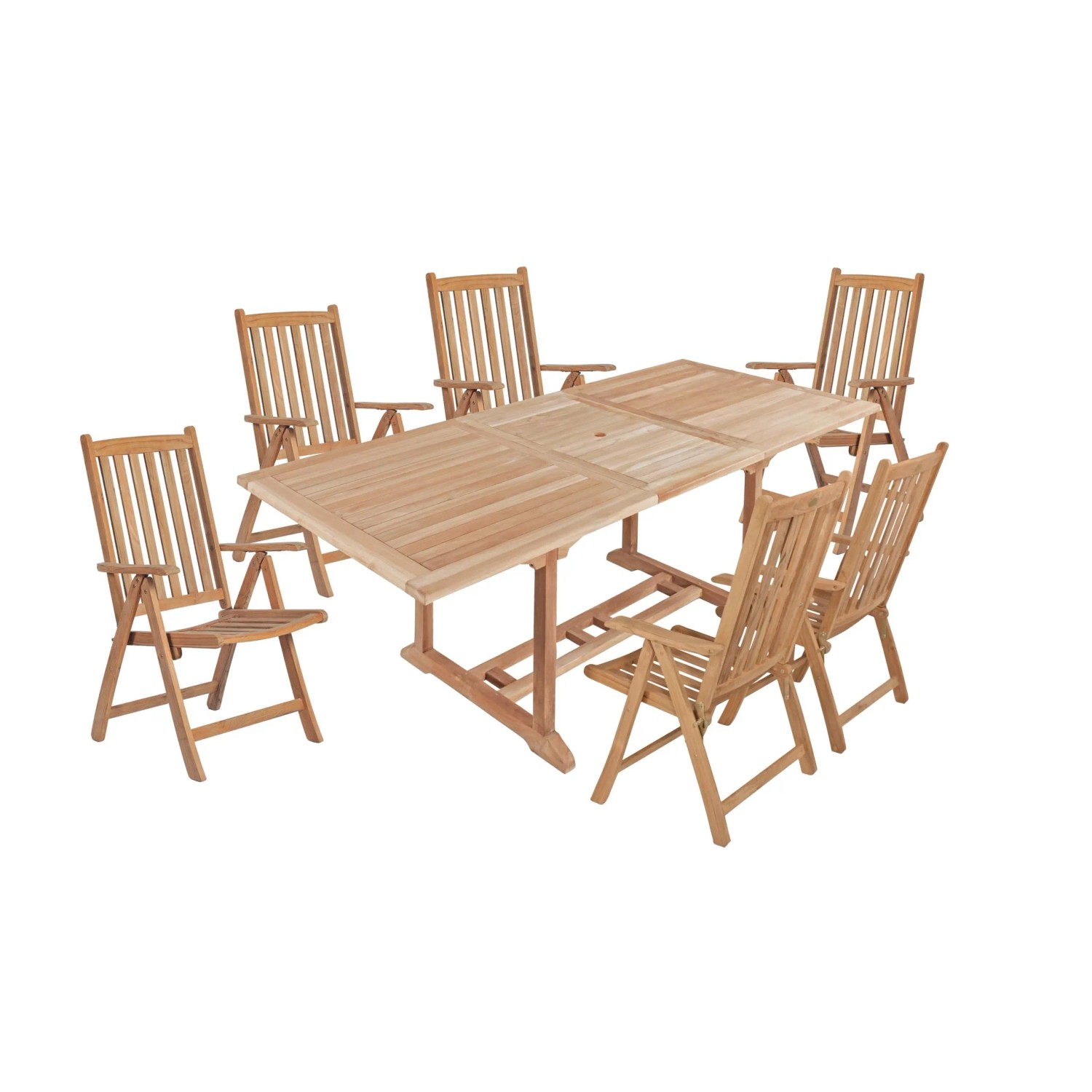 DELUKE Garten-Sitzgruppe MADS 7-tlg. Teak Teakbraun Gartenmöbel-Set Gartengarnitur Garten-Essgruppe Stühle A Esstisch