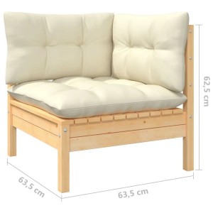 vidaXL Garten Lounge Eckteil aus Kiefernholz mit creme Kissen, Teil eines modularen Gartenmöbel Sets.